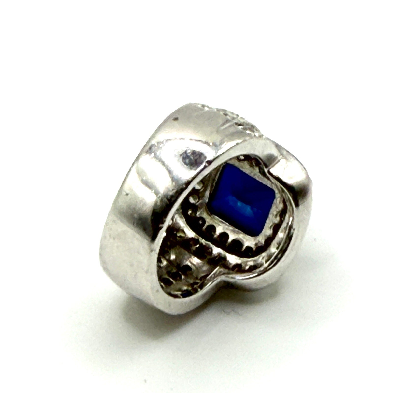 Vintage Y2K Sterling Silver Sapphire CZ Halo Pave Statement Ring
