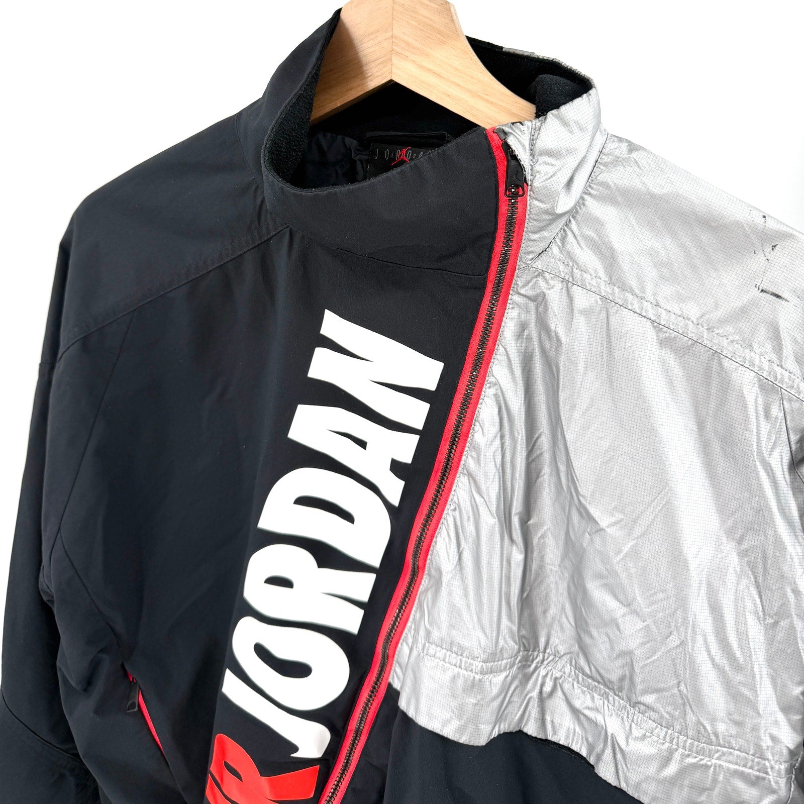 Air Jordan Black Silver Asymmetrical Zip Cropped Track Jacket