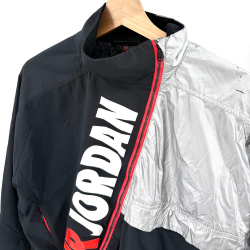Air Jordan Black Silver Asymmetrical Zip Cropped Track Jacket