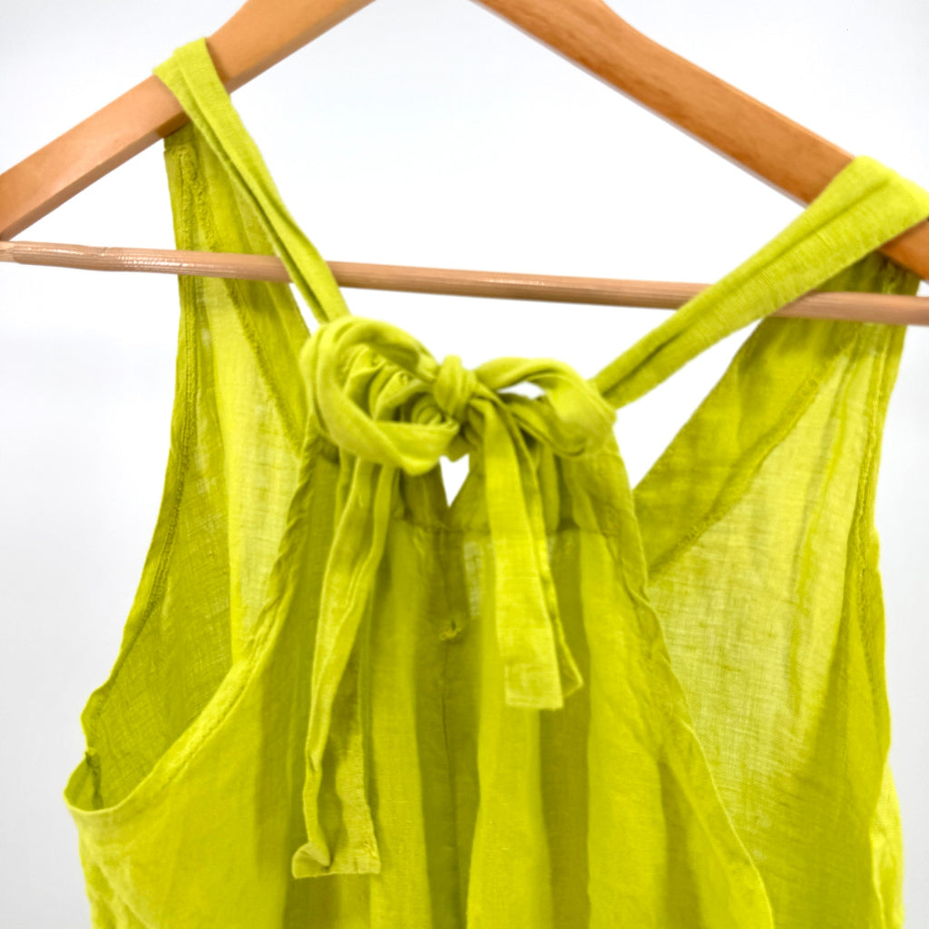Made in Italy Neon Lime Green 100% Linen Wide Leg Jumpsuit
