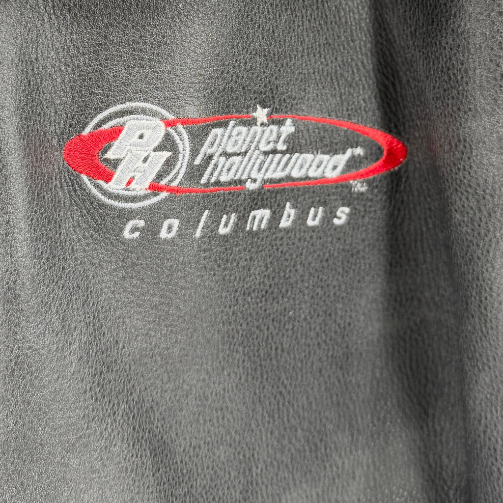 Vintage 90s Planet Hollywood Black Genuine Leather Columbus Bomber Jacket
