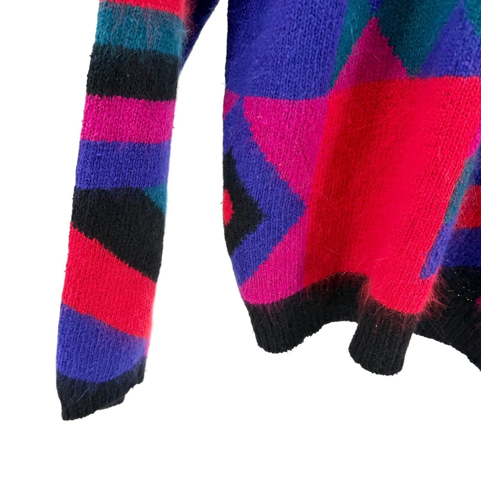 Vintage 90s Segue Multicolor Silk Angora Geometric Abstract Crewneck Sweater