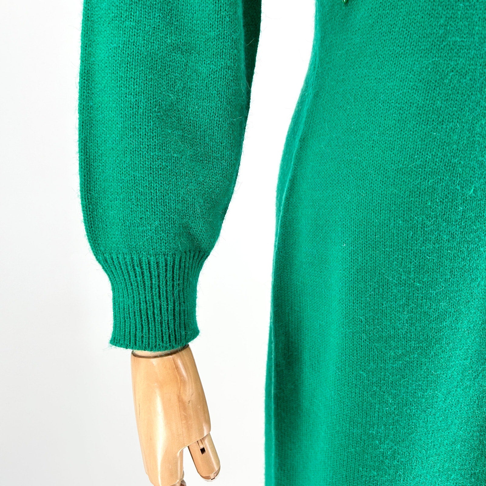 Vintage 80s Interim Green Sequin Shoulder Pad Knit Sweater Dress
