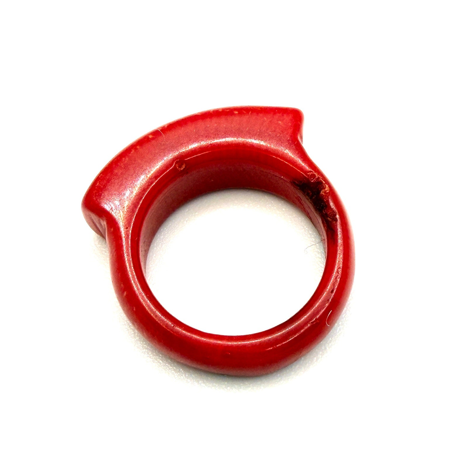 Vintage 90s Red Carved Natural Coral Minimalist Statement Ring