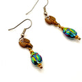 Vintage 90s Scarab Iridescent Green Blue Glass Beetle Drop Earrings