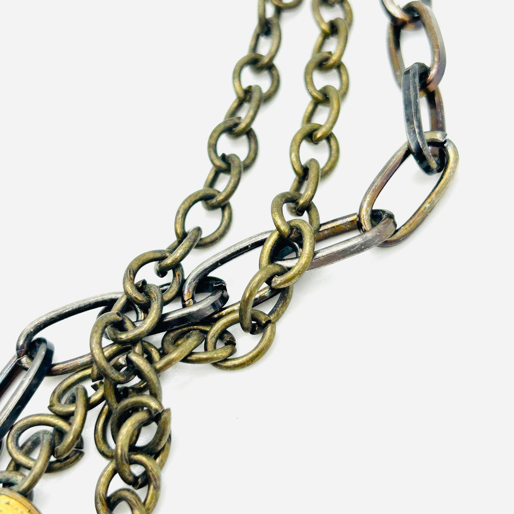Vintage Y2K Multi-Tone Euro Coin Charm Layered Chain Necklace