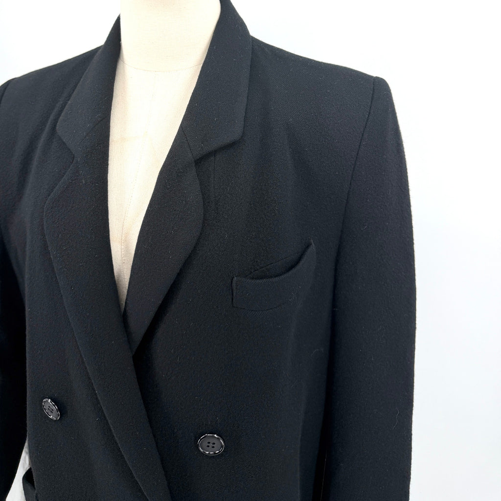 Vintage 90s Fleurette Black 100% Cashmere Double-Breasted Coat