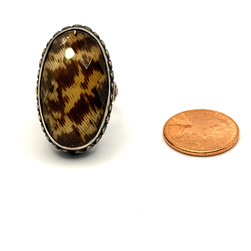 Vintage 90s Amy Kahn Russell Sterling Silver Faceted Quartz Statement Ring