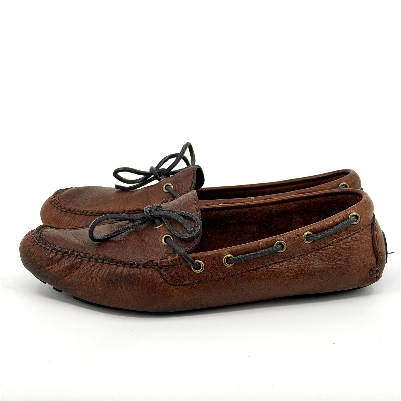 Vintage 90s Brooks Brothers Brown Leather Pebble Grain Driving Loafers
