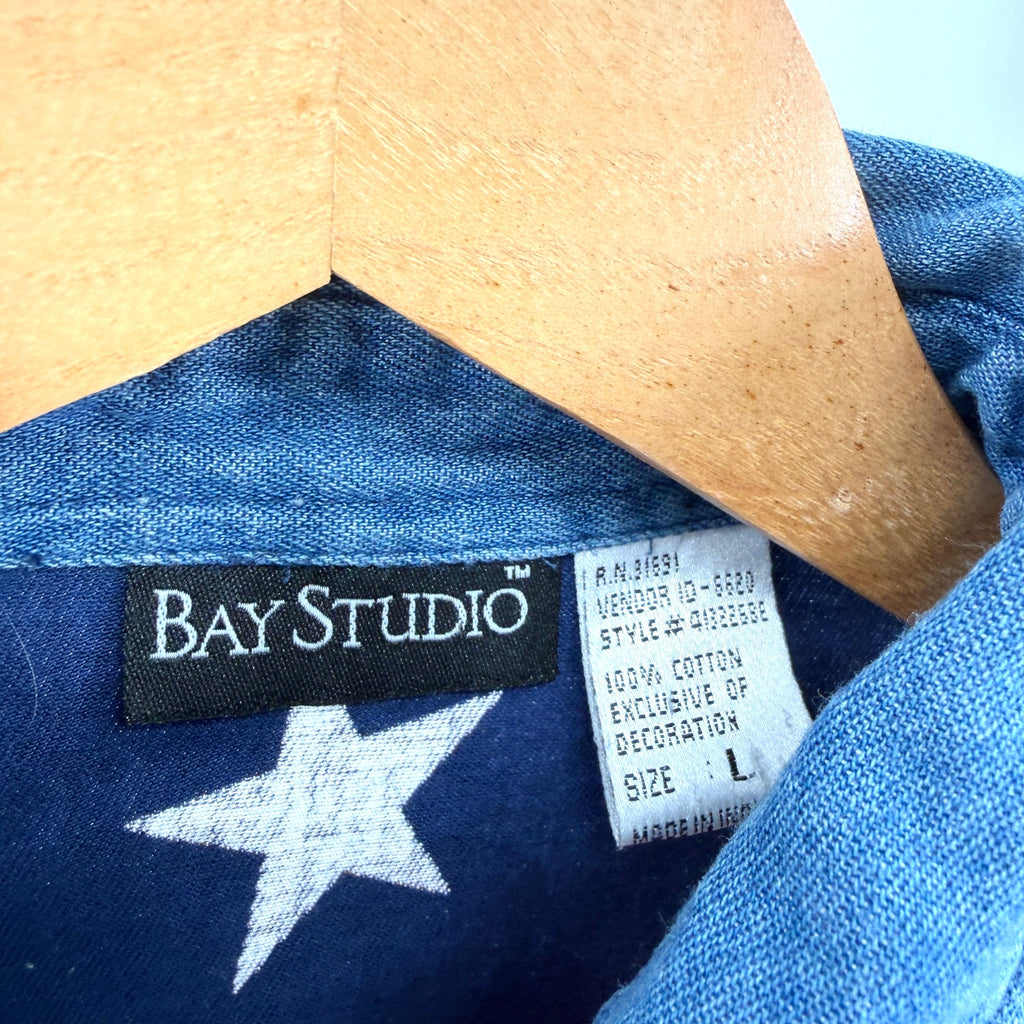 Vintage 90s Bay Studio American Flag 100% Cotton Twill Sequin Shirt