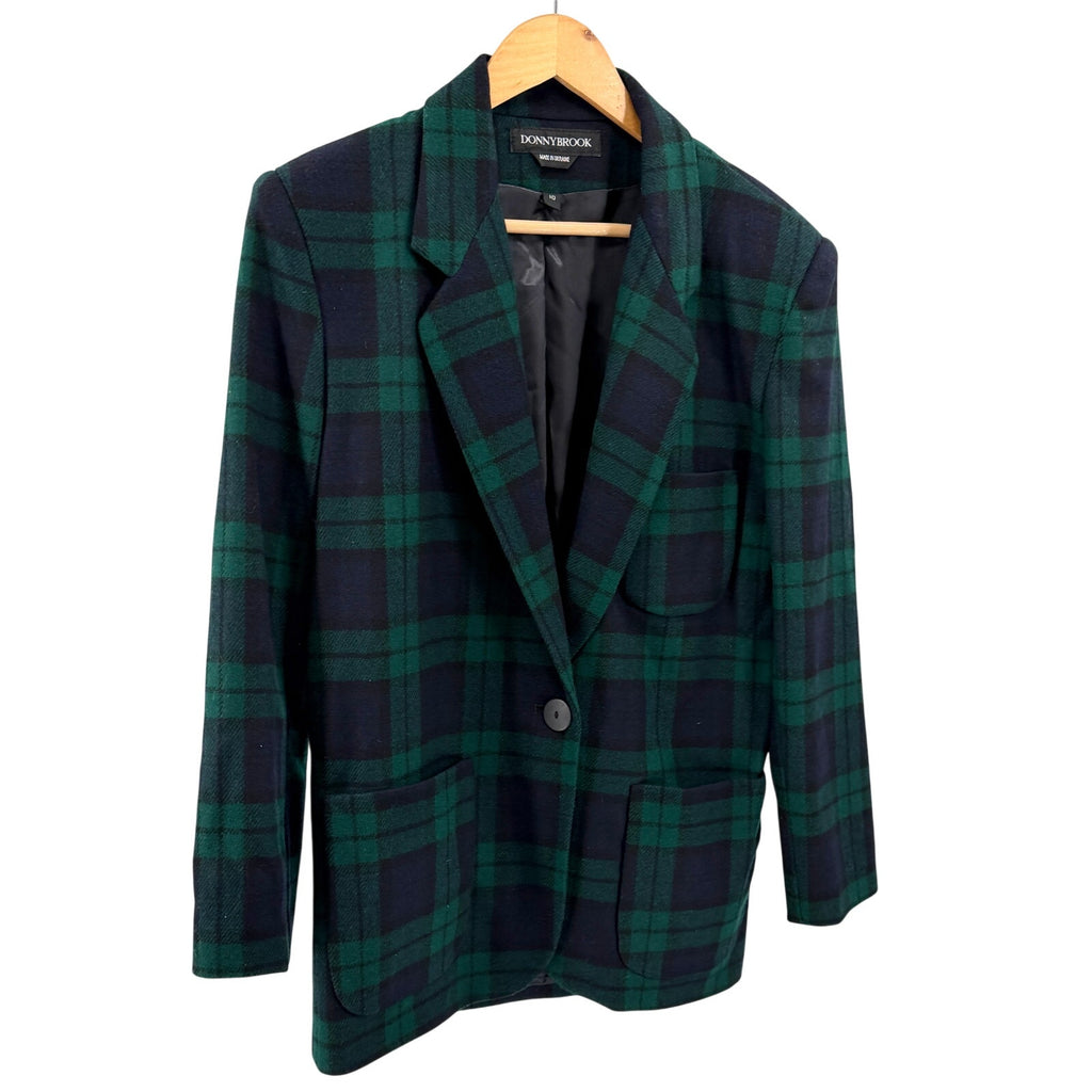 Vintage 90s Donnybrook Navy Green Black Watch Tartan Blazer