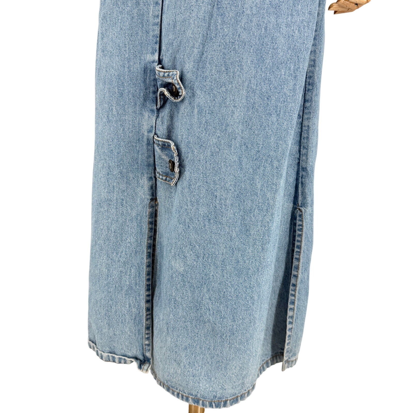 Vintage 90s Jane Ashley Blue Cotton Pink Floral Embroidered Denim Maxi Dress