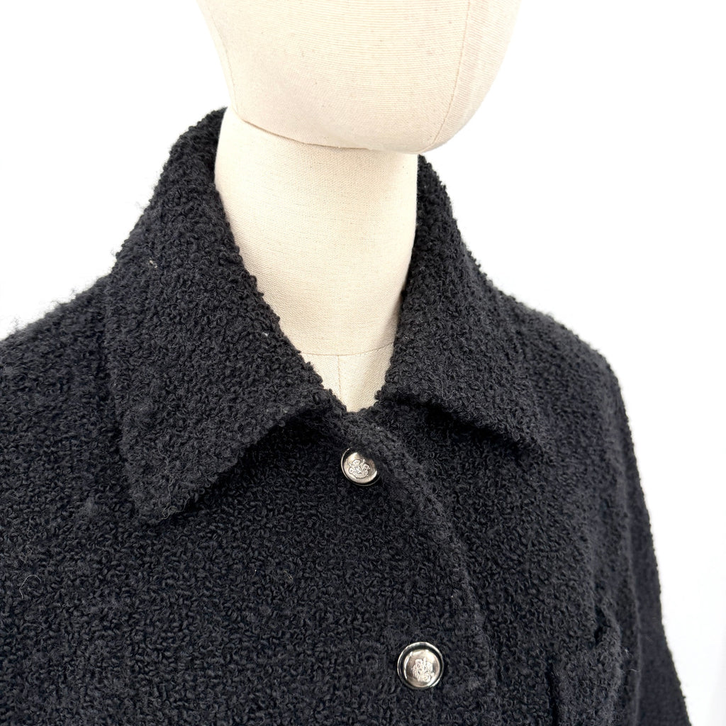 Vintage 90s Bromley Collection Black Boucle Crest Button Coat Jacket