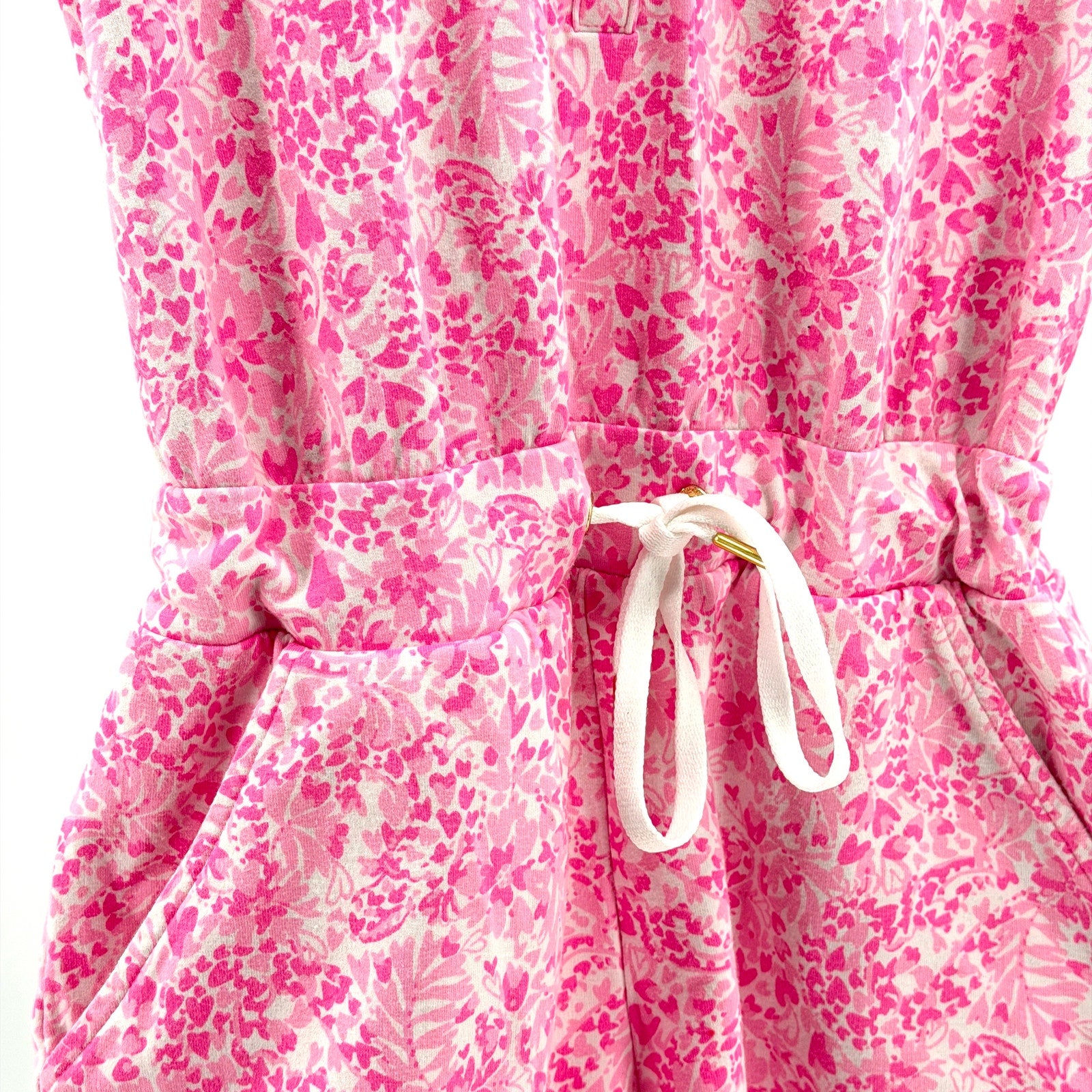 Lilly Pulitzer Pink Floral Heart Print Jersey Knit Romper