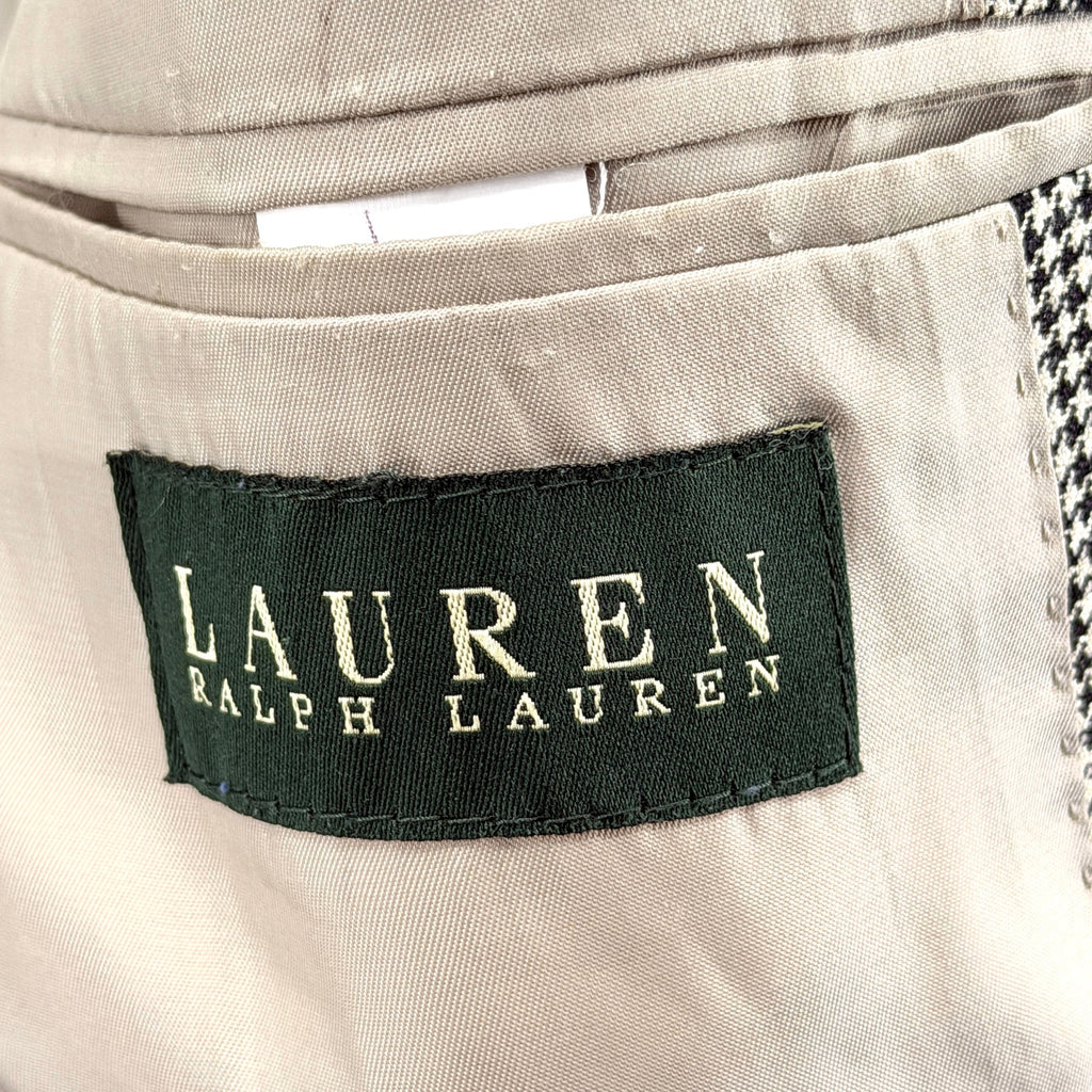 Lauren Ralph Lauren Black Tan Houndstooth Silk Wool Menswear Blazer