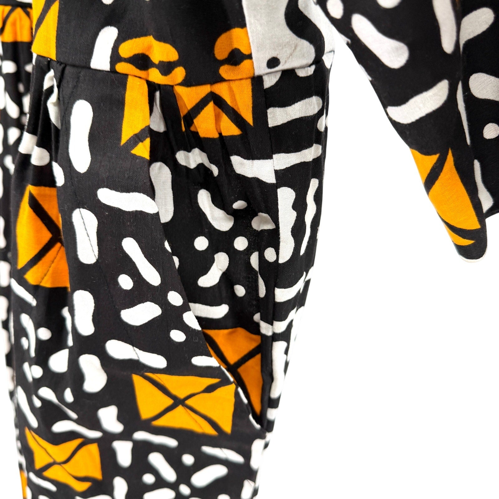 Vintage 90s Hitarget Black Orange Yellow 100% Cotton Batik A Line Dress