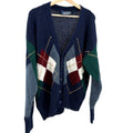 Vintage 90s Emerald Club Navy Blue Argyle Grunge Button Front Cardigan Sweater