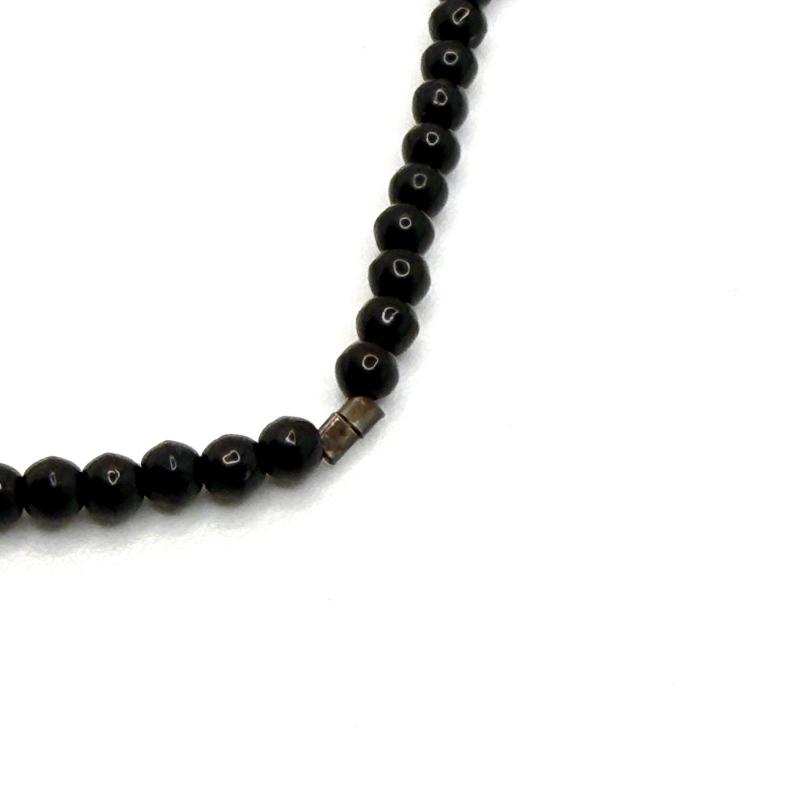 Vintage 90s Black Onyx Lemon Quartz Sterling Silver Minimalist Beaded Necklace