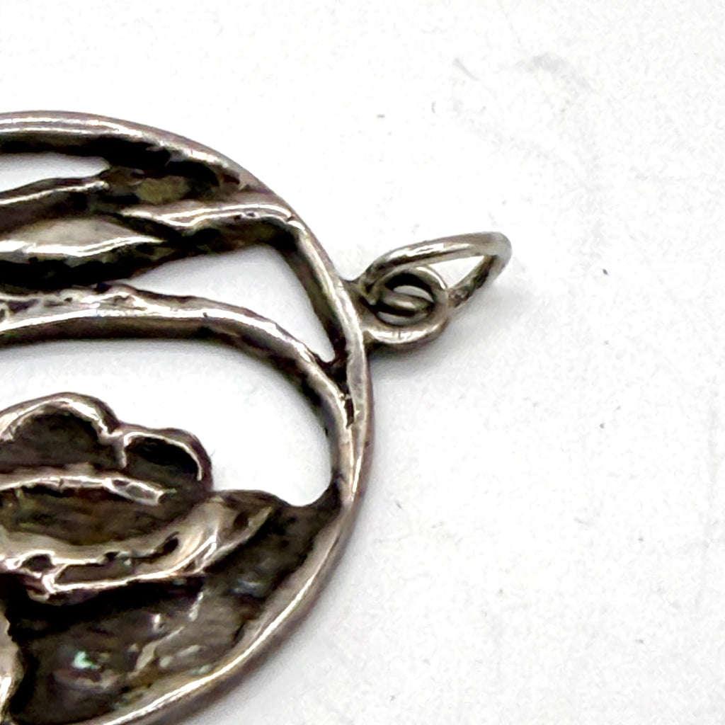 Vintage 70s Unbranded Sterling Silver Art Nouveau Cut Out Iris Flower Pendant