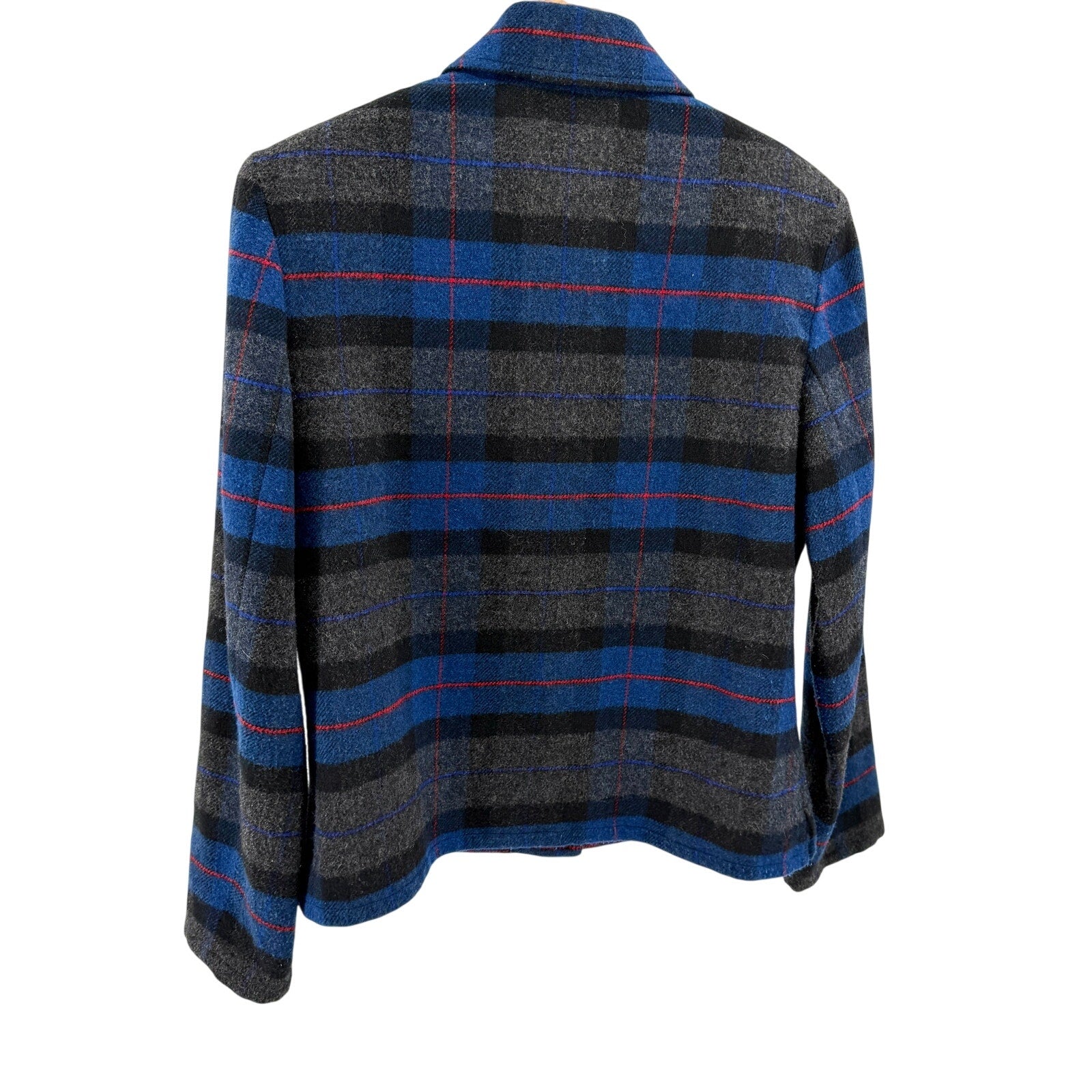 Vintage 90s Evan-Picone Blue Plaid Snap Front Flannel Jacket