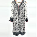 Vintage Y2K Chiffon Studio Black White Embroidered Silk Indian Kurta