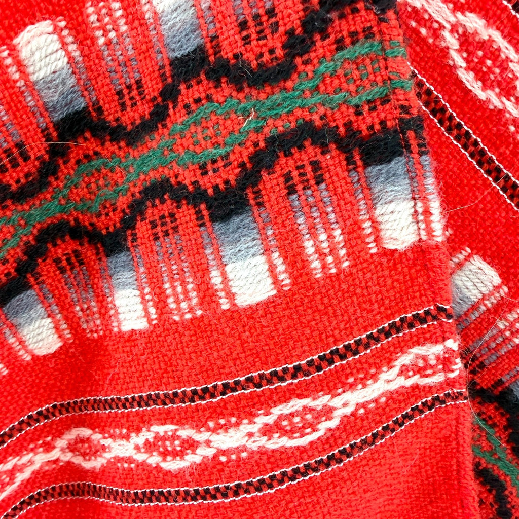 Vintage 70s South American Woven Red Fringe Poncho Ruana Cape