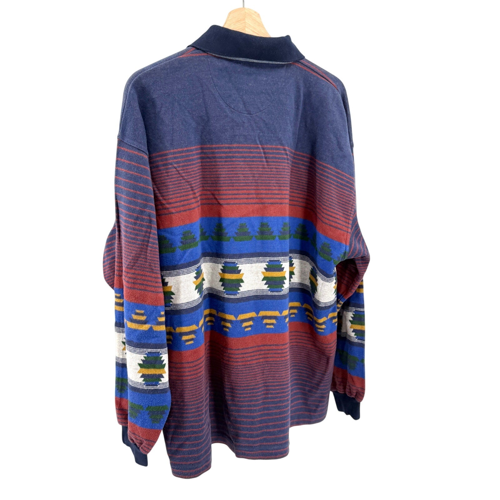 Vintage 90s Bayou Sport Aztec 100% Cotton Long Sleeve Polo