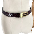Vintage 80s Medici Burgundy Genuine Snakeskin Gold Buckle Belt