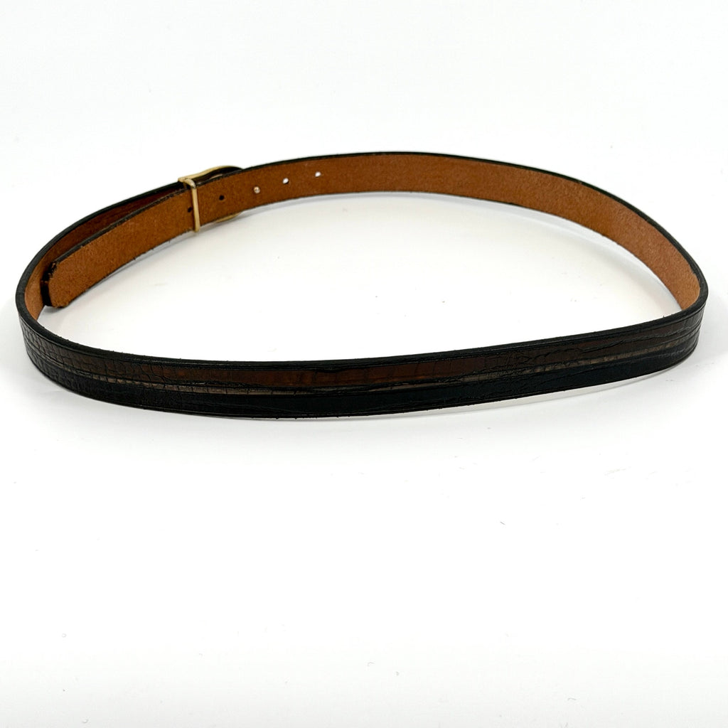 Vintage 80s Pierre Cardin Black Brown Croc Genuine Leather Belt