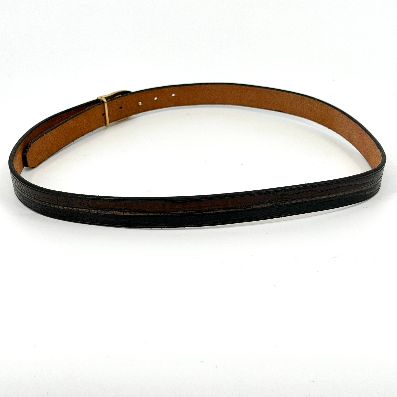 Vintage 80s Pierre Cardin Black Brown Croc Genuine Leather Belt