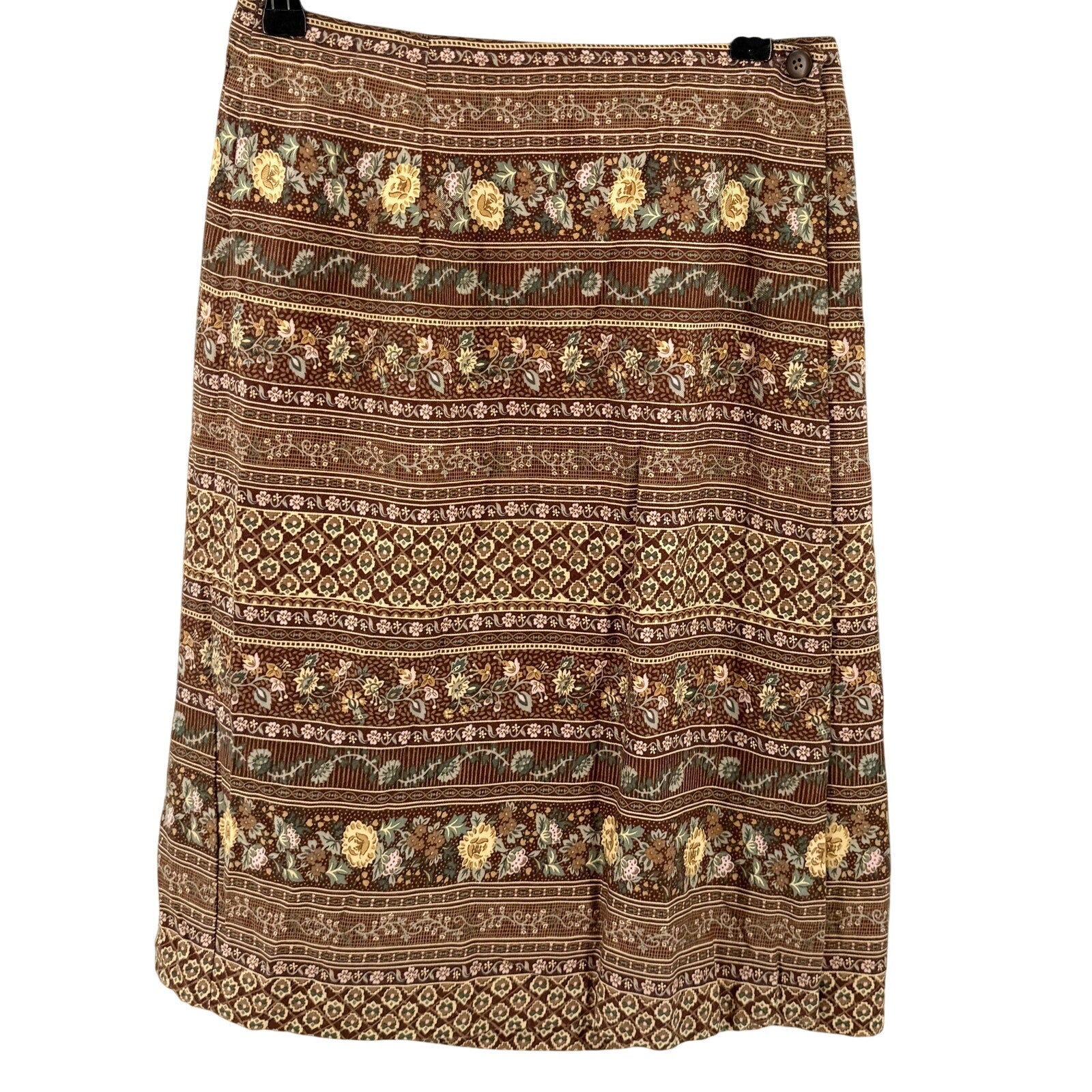 Vintage 90s Hunt Club Brown Floral Cottage Core Tapestry Print Mini Wrap Skirt