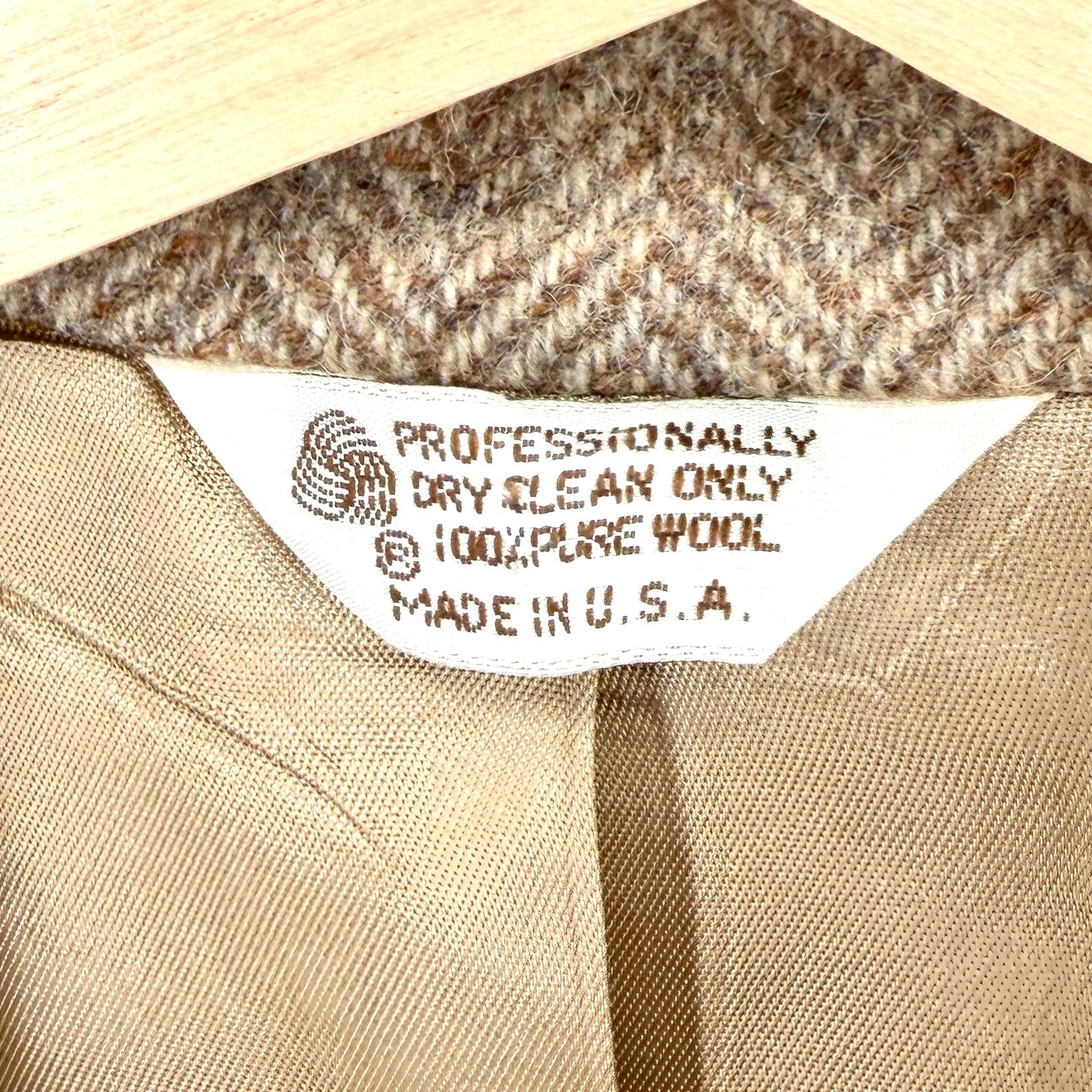 Vintage 80s Anderson Little Tan 100% Wool Herringbone Tweed Blazer Jacket