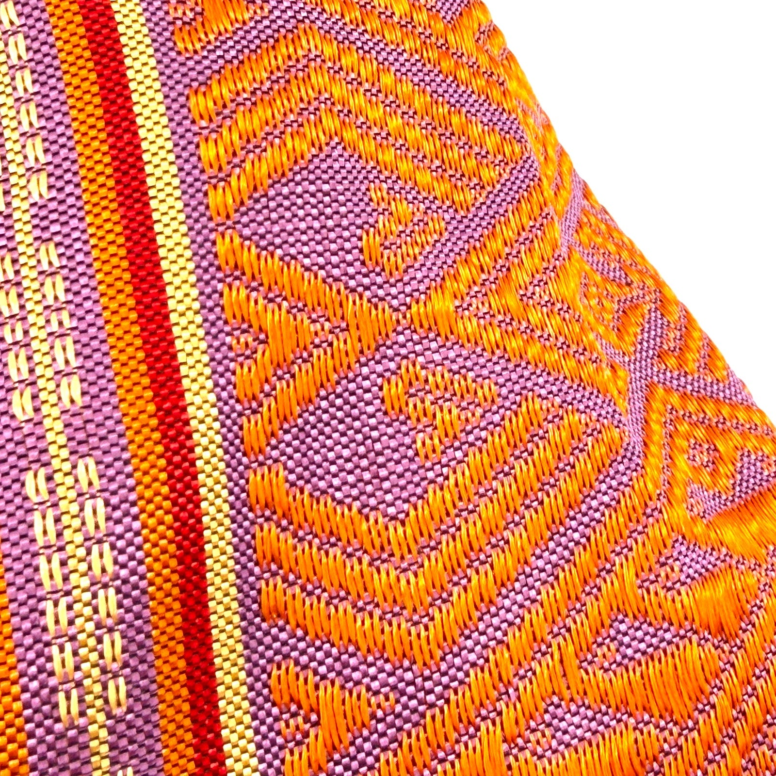 Purple Orange 100% Silk Tribal Woven Geometric Fringed Scarf