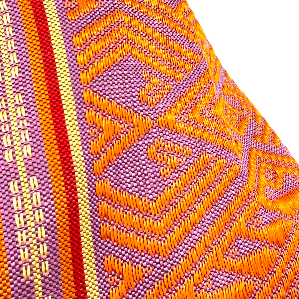 Purple Orange 100% Silk Tribal Woven Geometric Fringed Scarf