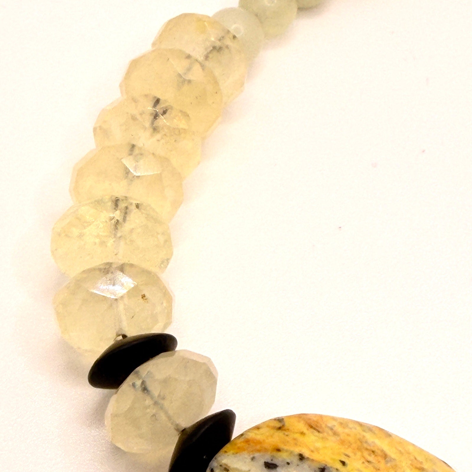 Vintage 90s Yellow Carved Stone Rose Jasper Beaded Boho Chunky Toggle Necklace