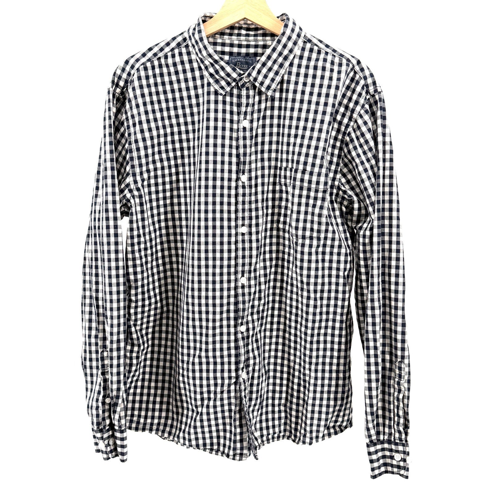 G.H. Bass & Co. Blue and White Gingham 100% Cotton Button Down Shirt