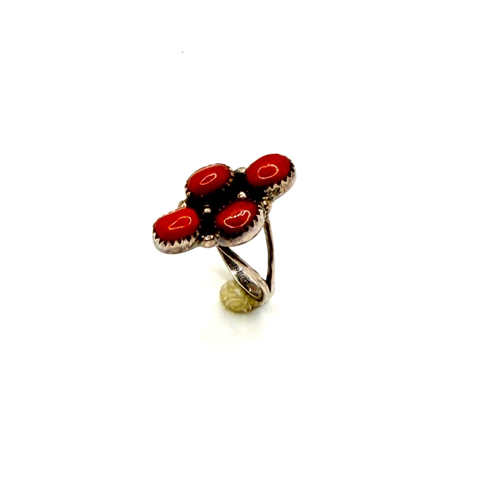 Vintage 70s Signed WR Sterling Silver Red Coral Cluster Southwestern Ring