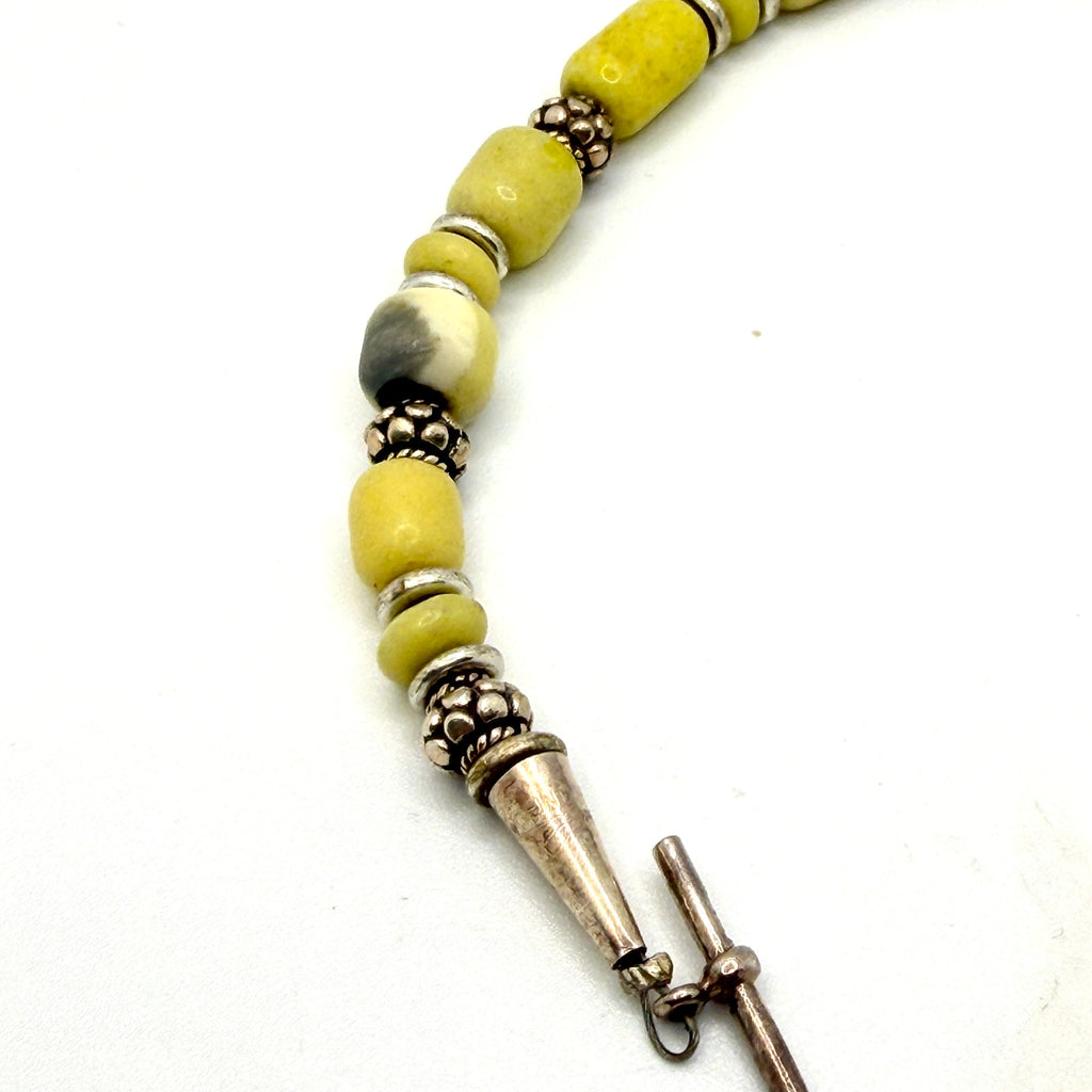 Vintage 90s Yellow Sterling Silver Jasper Southwest Stamped Toggle Bracelet