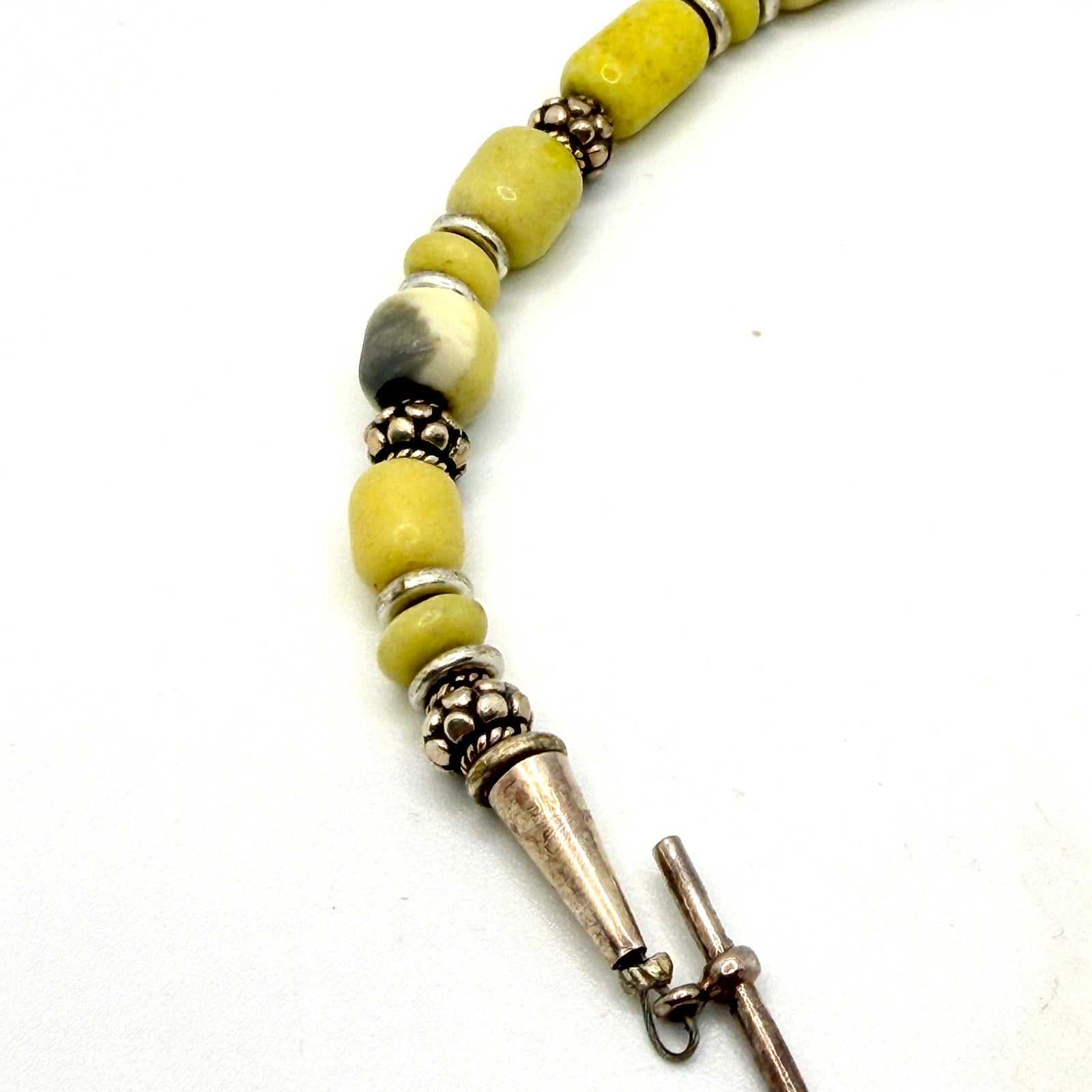 Vintage 90s Yellow Sterling Silver Jasper Southwest Stamped Toggle Bracelet