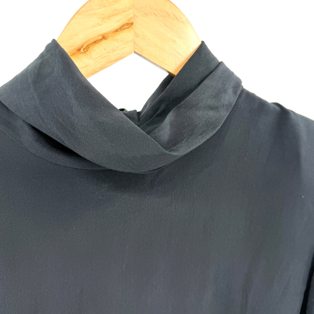 Vintage 80s Lauren Alexandra Black 100% Silk Minimalist High Neck Blouse