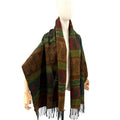 Vintage 90s Bloomingdale's Green Brown Boho Southwest Fringe Wrap Scarf