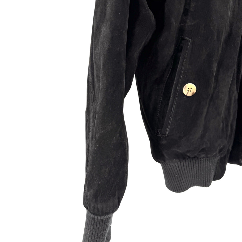 Vintage 80s Authentic Imports Genuine Leather Black Suede Preppy Bomber Jacket