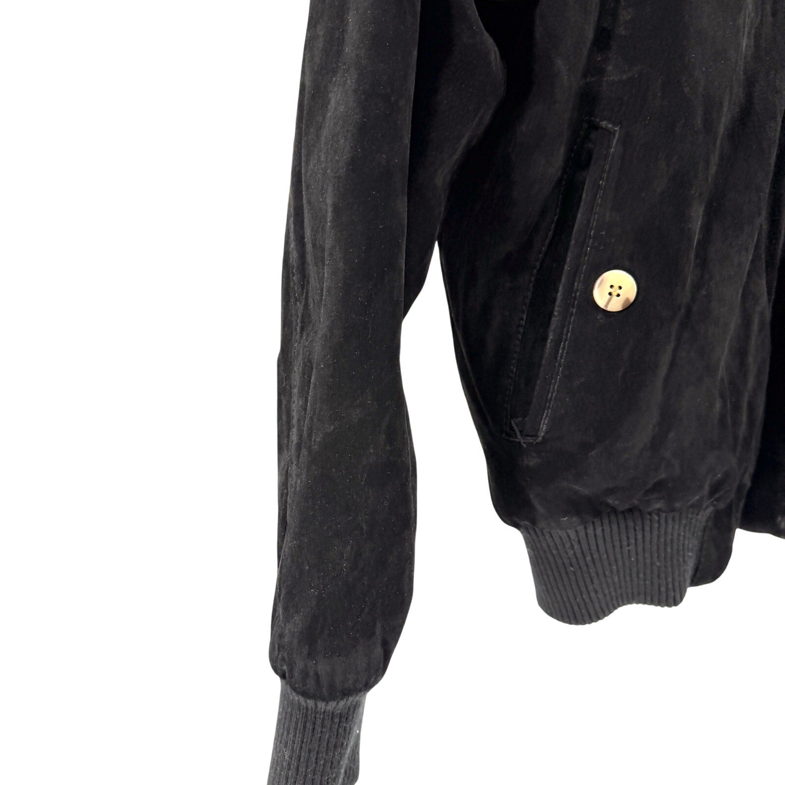 Vintage 80s Authentic Imports Genuine Leather Black Suede Preppy Bomber Jacket