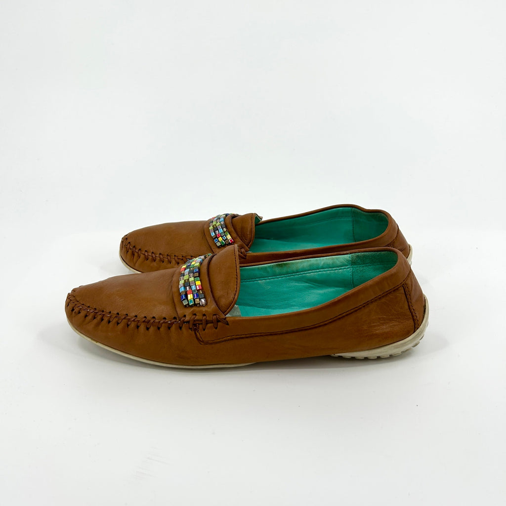 Vintage 90s Robert Zur Brown Leather Beaded Moccasin Driving Shoes
