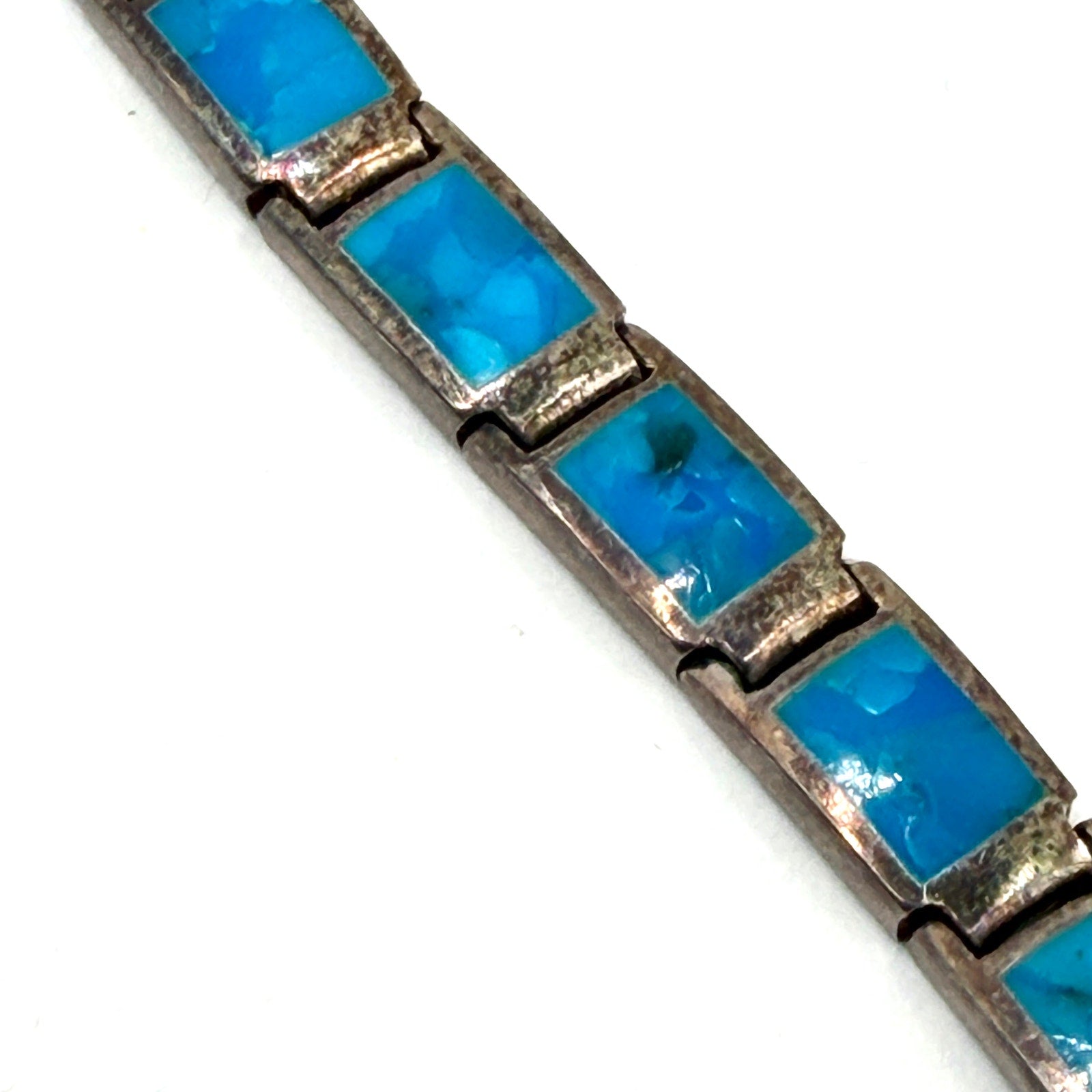 Vintage 90s Turquoise Sterling Silver Stamped Inlay Tennis Bracelet