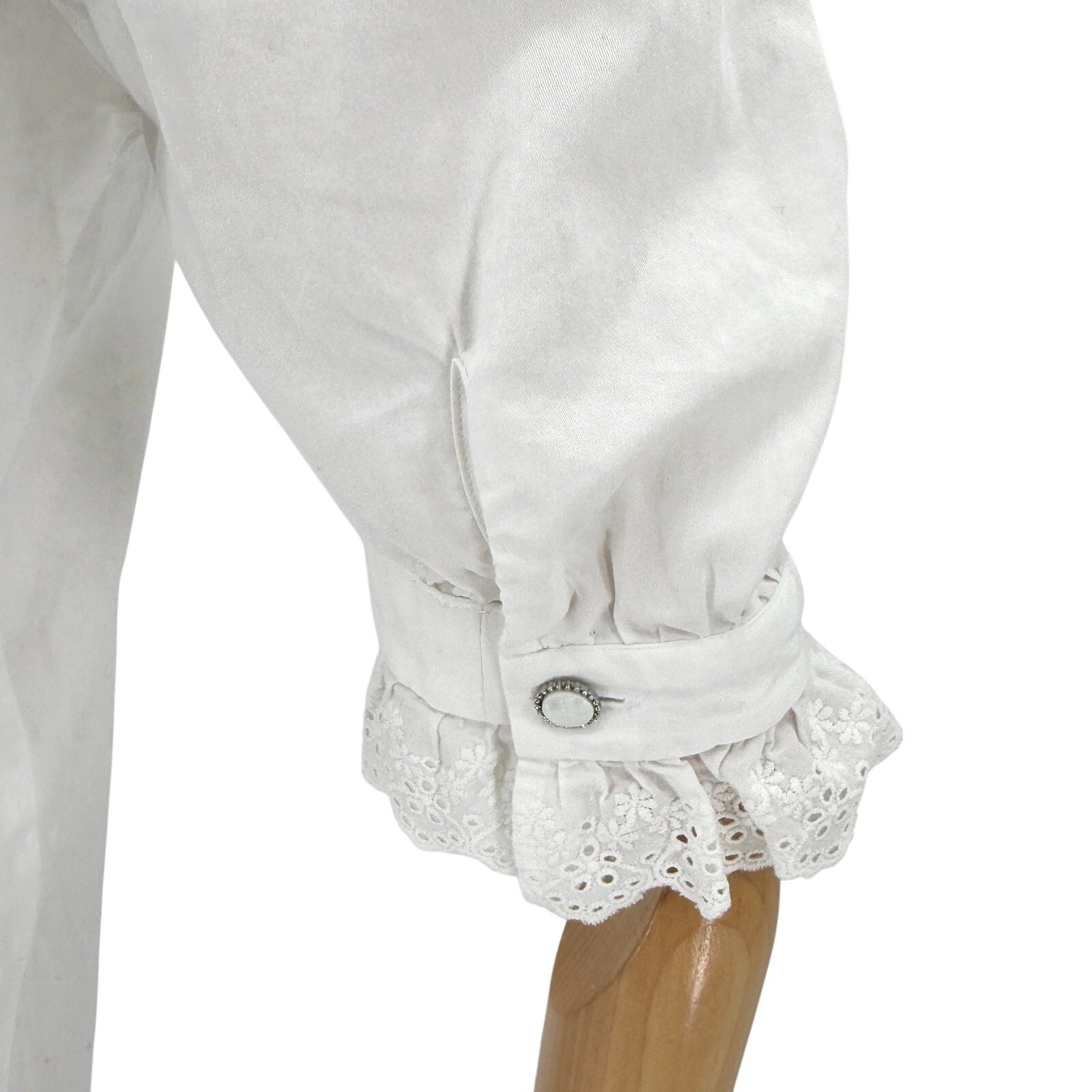 The Kooples White Cotton Lace Ruffle Puff Sleeve Blouse