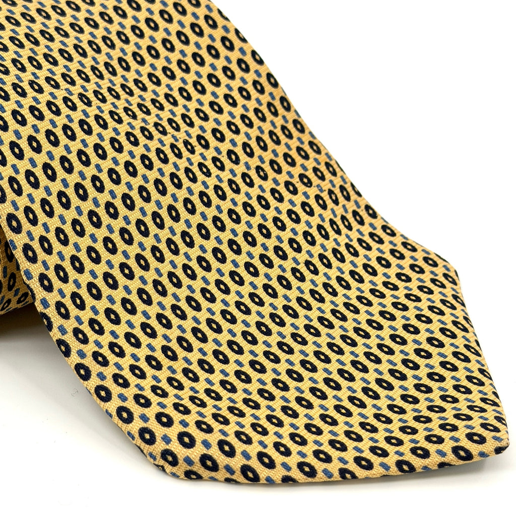 Vintage 90s Tommy Hilfiger Yellow and Blue Geometric 100% Silk Tie