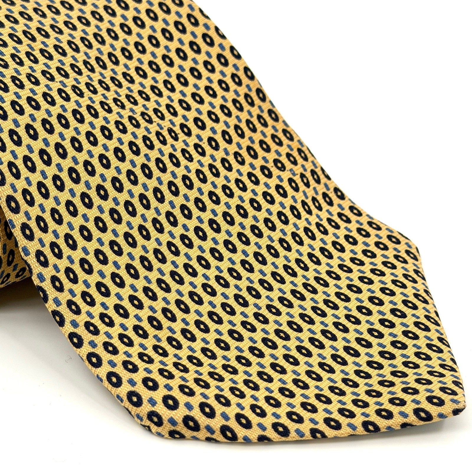 Vintage 90s Tommy Hilfiger Yellow and Blue Geometric 100% Silk Tie