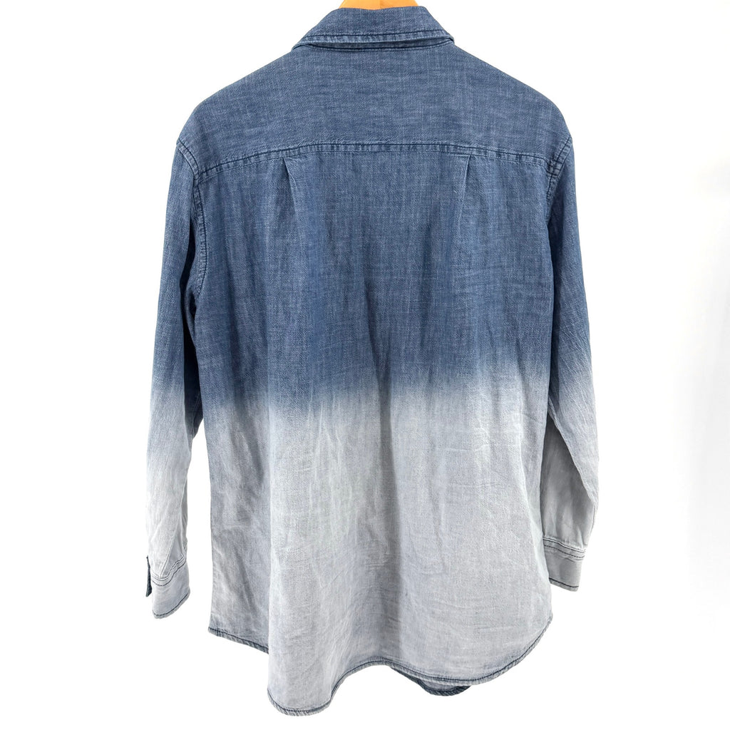 Kenneth Cole Indigo White 100% Cotton Ombre Gradient Denim Button Down Shirt