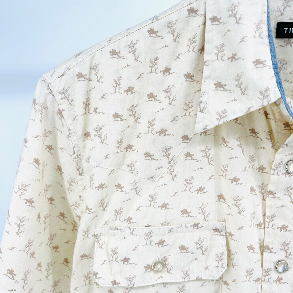 Tin Haul Cream 100% Cotton Western Rider Print Pearl Snap Shirt